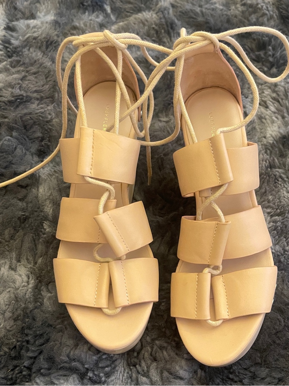 NEW!  Loeffler Randall Natural Vachetta Leather Lace-Up Strappy Platform Sandals